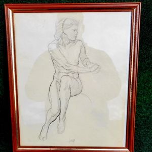 Joe T. N. Waano-Gano Original Sketch Figure Study Signed Dated 4-18-34, 9"x12"